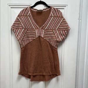 Embroidered Brown and Pink Knit Top